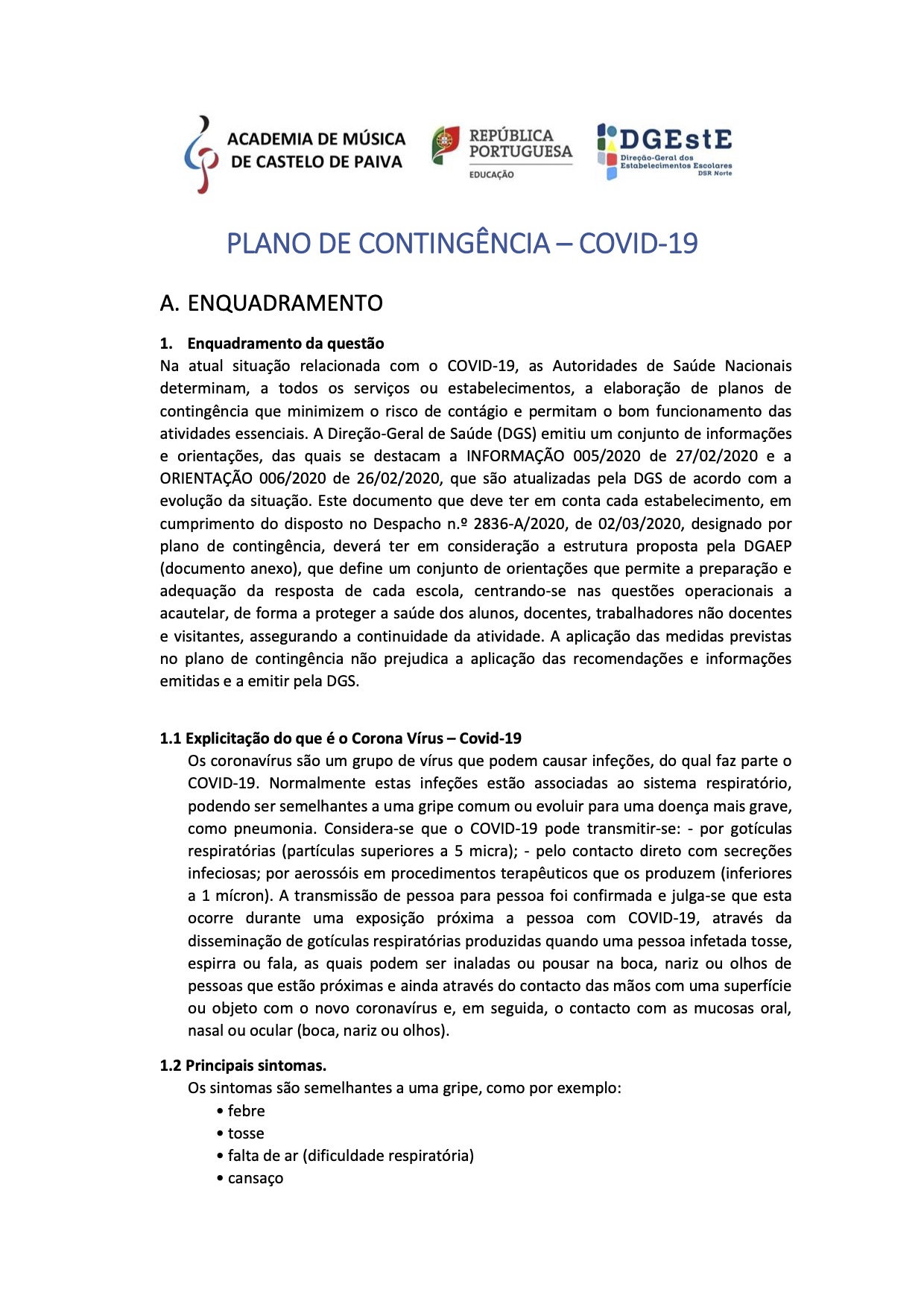 PLANO DE CONTINGÊNCIA – COVID-19